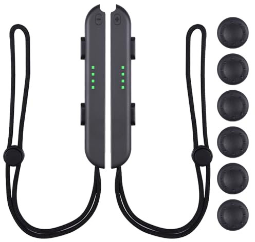 8 Stück Handgelenkschlaufe für Nintendo Switch Joycon mit 6 Joystick-Daumengriffkappen, verstellbares elastisches Controller-Armband, Handgriff, Ersatzzubehör für Joy Con Controller