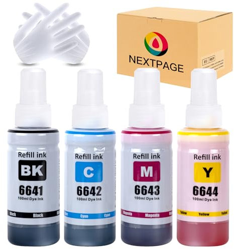 Nextpage T664 664 Tinte kompatibel für Epson T6641 T6642 T6643 T6644 Nachfüllflasche Tinte für Epson EcoTank ET-2500 ET-2550 ET-2600 ET-2650 ET-4500 ET-14000 L396 L3050 L3060 L3070 (4 Packungen)