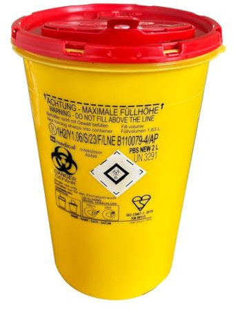 Nadelabfallbehälter 2l Spritzenabwurfbehälter Kanülenbox | Kanülensammler | Kanülenabwurfbehälter | Nadelentsorgungsbehälter | Sharps Container für Spritzen und Kanülen Tattoo Nadelabwurfbehälter