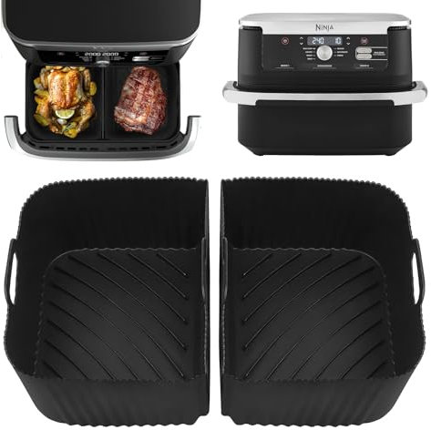 EKAKI Upgraded Air Fryer Silicone Liners for Ninja Flex Drawer Air Fryer Accessories AF500UK/ Ninja Foodi Flexdrawer Dual Air Fryer 10.4L, Ninja AF500UK Accessories 10.4 Litre Inserts Black