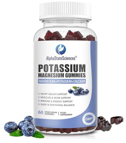 AlphaStateSciences Potassium Magnesium Gummies - Supports Muscle, Bone & Immune Health - 320mg Magnesium Glycinate, 200mg Potassium Citrate, 80mg Calcium Carbonate, 10mg Zinc, Vitamins B12, C, D3