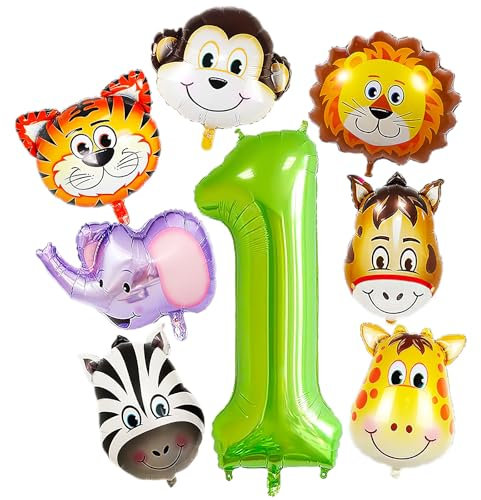 Luftballons Tiere 8 Stück Folienballon Tiere Ballon Safari Ballons Waldtiere Dschungel 1 Jahre Geburtstag Deko