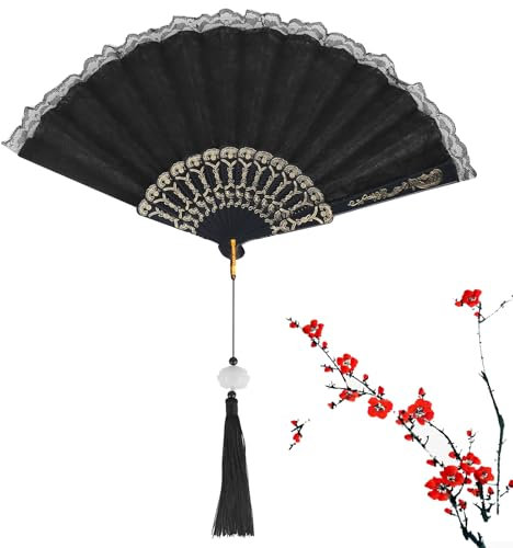 DMJJSD® Folding Hand Fan Hand Fan Lace Black Fan Lace Hand Fans Wedding Fan Hand Fan Folding Bridal Fan Black Hand Fans Folding Fan Dance for Summer, Wedding, DIY, Birthday, Party