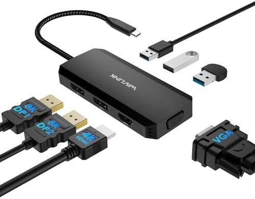 USB C Docking Station Dual DP Monitor, Displayport Docking Station with Dual DP, HDMI, VGA, USB2.0 Ports Compatible with Lenovo HP Dell, Windows System Computer (black)