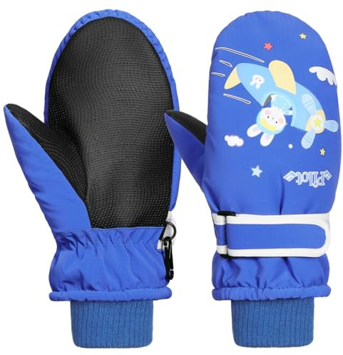 Rhino Valley Winterhandschuhe für Kinder, Wasserdicht Skihandschuhe Schneehandschuhe mit Verstellbar Klettverschluss, Jungen/Mädchen Fäustlinge Kinder für Outdoor Skifahren Snowboarden, S, Blau