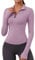 Rapbin Womens Gym Tops Long Sleeve Sports T-Shirt Fitness Workout Yoga Crop Tops Ladies Running Tee Shirts Half Zip Breathable Activewear with Thumb Holes Purple M