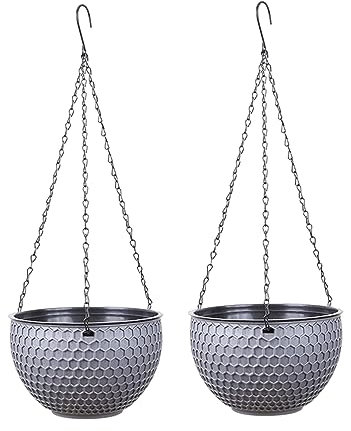 Pastoralist Hanging Flower Pots, 2pcs Self-Watering Hanging Plant Pots, Drainage Hole Honeycomb Hanging Basket Grey, hanging pots for plants outdoor