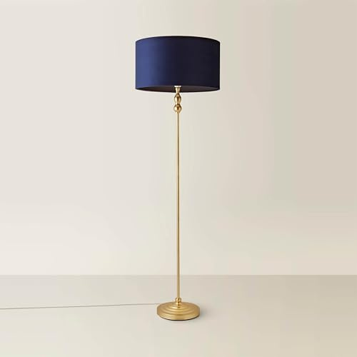 ValueLights | Gold Metal Candlestick Floor Lamp with Navy Blue Velvet Drum Shade Living Room Light | Floor Lamps, Home Décor & Improvement Essential