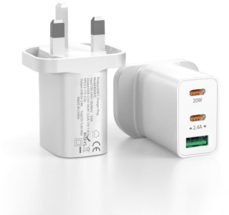 USB C Wall Fast Charger Block, 32W 3-Port Type C Charger Fast Charging Blocks PD Power Charger Adapter+QC 3.0 USB Multiport Charger Brick for iPhone 16/15/14/13/12 Pro Max,Galaxy S24/23-2Pack