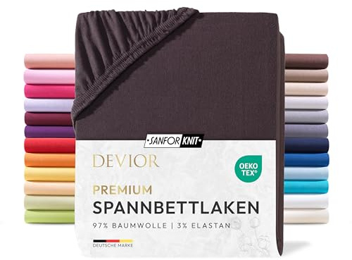 Devior Premium Spannbettlaken 180x200cm - 200x220cm für Boxspringbetten bis 32cm, 97% Baumwolle & 3% Elastan, Braun – 190 g/m² Anti-Statisches, atmungsaktives Bettlaken mit Einlaufschutz