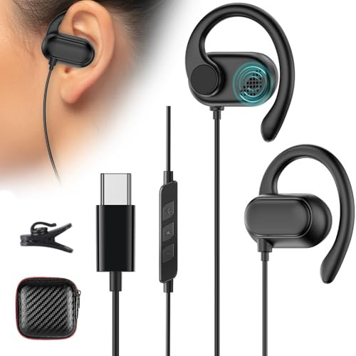 HGCXING Open Ear USB C Headphones for Samsung S25 S24 Ultra S23 FE,Over Ear Buds USB Type C Earphones Wired with Adjustable Ear Hooks for iPhone 16E 16 15 Pro Max,USB-C Headset for iPad 10,11