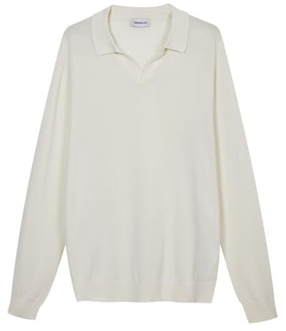 Diana Studio Polo Maniche Lunghe in Cotone Fresco Senza Bottoni, Bianco, L Uomo
