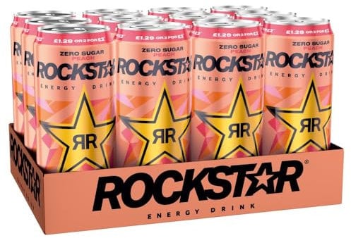 Rockstar Peach Energy Drink Can 500ml (Pack Of 12)