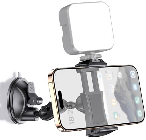 MAGJIEYX Suction Cup Mirror Phone Holder, Portable Content Creator Phone Mount for Car Bathroom Kitchen Makeup Selfies 360° Rotatable Wall Mount Fits for iPhone Samsung all Smartphones (Not Light)