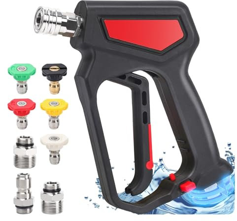 Pressure Washer Short Gun with Swivel, 5000 PSI/10.5 GPM High Power Washer Gun with 5 Nozzle Tips, 3/8'' Quick Connect and M22-14mm and M22-15 mm Fitting
