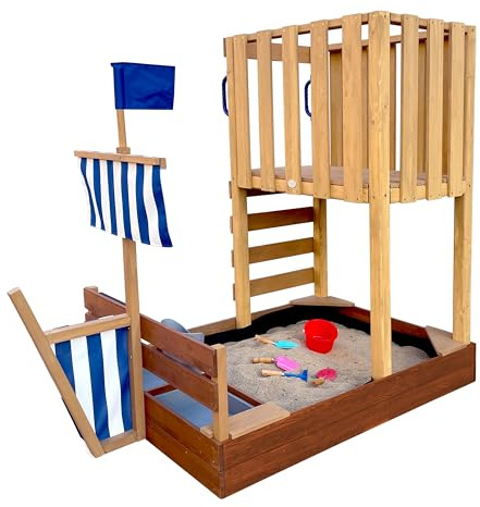 AXI Vicky Spielturm aus Holz in Braun | Spielturm für Kinder mit Sandkasten, Spielküche & Kreidetafel | Vielseitiges Spielgerät für den Garten