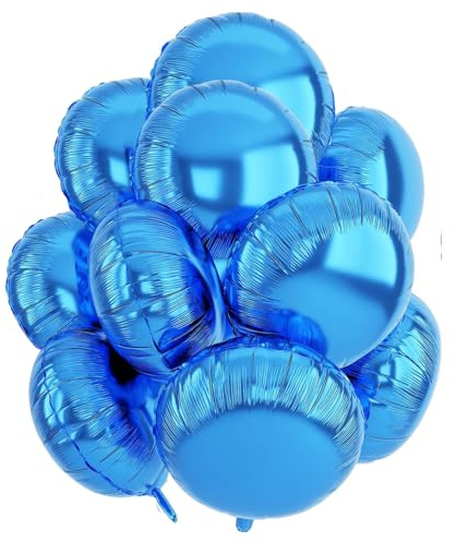 Runde Folienballons Blau, 10 Stück 18 Zoll Blaue Rounder Folien Luftballons Rundluftballons Heliumballon Round Ballons für Geburtstag Babyparty Hochzeit Verlobung Dekorationen