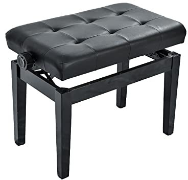 SUNMME Klavierhocker aus Kunstleder, Schwarze Holzbank, höhenverstellbar, weiches Kissen, gepolstert, mit Rahmen aus halbem Massivholz, geeignet für eine Person