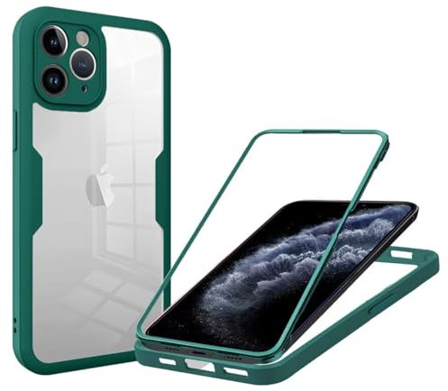 GoodcAcy for iPhone 11 Pro Case, [Built-in Glass Screen Protector] Military Grade Full Body 360 Shockproof Stylish Bumper Transparent Back Case Cover for iPhone 11 Pro(green)