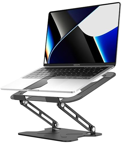 Deflecto Folding Adjustable Height Metal Laptop Stand with Open Vented Platform suitable for Laptops up to 17 in Black