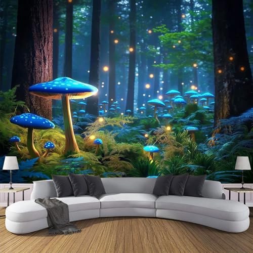 CDXNORA The Jungle Book Silk Wallpaper Murals, Blue Bedroom Wallpaper, Mushroom Trees Wall Paper for Living Room, Not Self Adhesive Wall Paper, Large Mural & Room Decor 350×256cm