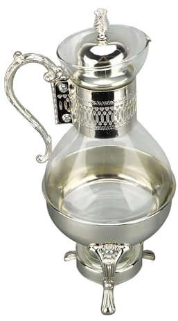 AKLOSIPY Vintage Glass Coffee Pot Set with Lid and Cup - Heatable Hot Cold Kettle for Use – Elegant Gold Design (Silver)