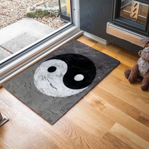 Fußmatte Yin-Yang-Symbol 50 x 80 cm Innen und Außen, Minimalistischer Stil Waschbar Fussmatt, Rutschfester Türmatte, Schmutzfänger Teppich für Eingang, Haustür, Patio, Flur, Garten - Anthrazitgrau