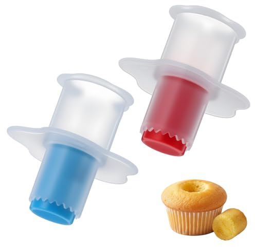 2Pcs Cupcake Corer, Cupcake Filler Tool for Muffin Cake Pastry, Pastry Divider Fruit and Vegetable Pitter Tool for Home and Kitchen (Red,Blue)