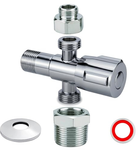 Jingzan Edelstahl 3-Wege Eckventil – 1/2 Eingang Universal Eckventil mit Adapter-Set (3/8 & 3/4) – Für WC, Bidet, Küche & Waschbecken (180° Angle)