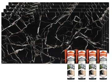 IZODEKOR Rivestimento da parete effetto marmo, 4 pezzi, 120 x 60 cm, alternativa alle piastrelle da bagno pannelli da parete per parete della cucina,bagno,con 4 colla di montaggio,bianco | Black White