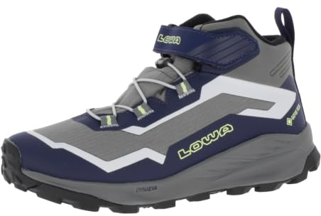 LOWA Trailux GTX Mid Jr wasserdichte und leichte Kinderwanderschuhe mit griffiger Laufsohle und Goretex Membrane Navy/Grau EU 36