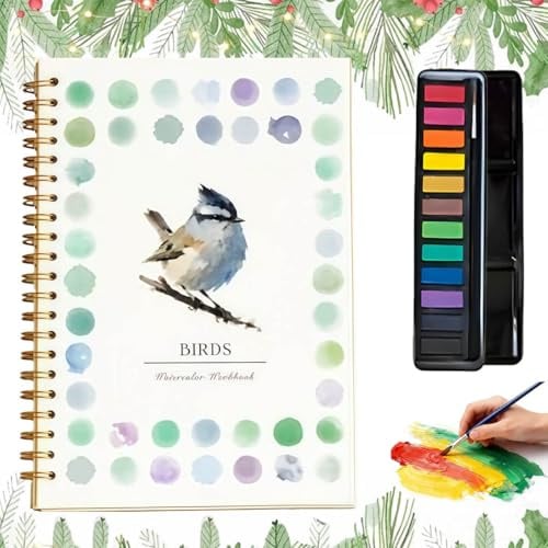 Aquarell-Arbeitsbuch, Aquarellfarben Arbeitsbuch Enthält 12 Szenen Im Gleichen Stil, Malbuch für Erwachsene Anfänger, Kunsthandwerk für kreative Erkundung, Geschenk für Frau (Vögel)
