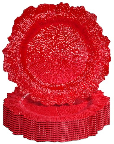 Tomeurperf Red Charger Plates Bulk 10Pcs - 13 Elegant Red Chargers for Dinner Plates, Wedding & Event Decorative Charger Plates Set