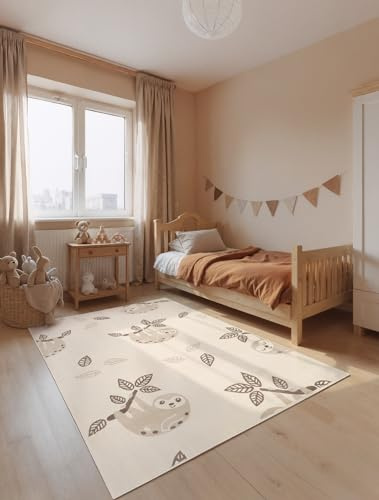 Hanse Home Adventures Kinderteppich Relaxio - Kinderzimmerteppich Faultier, Tier Motiv, Dschungle Bunt, Junge, Mädchen, Teppich Kinderzimmer, Wohnzimmer - Creme Multifarben, 160x235 cm