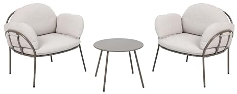 AXI Ziva Lounge Set mit Tisch & 2 Stühlen | Inklusive Kissen | Balkon/Garten Loungeset 3-teilig aus Olefin/Stahl in Beige | Gartenmöbel/Loungemöbel/Loungesessel Set für 2 Personen
