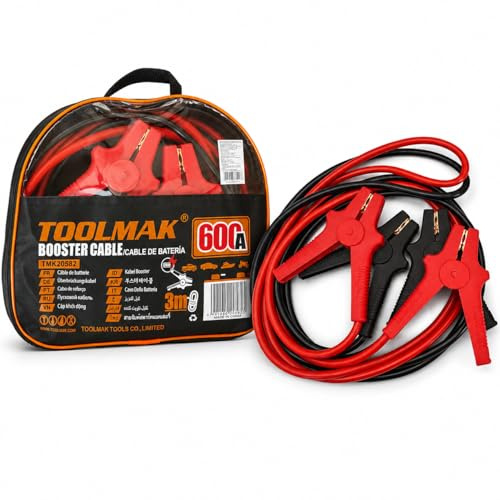 TOOLMAK Cavi Avviamento Batteria Auto 600A 3m | cavetti batteria auto, Morsetti Isolati - Per Auto e Furgoni fino a 3500 cc (Diesel/Benzina)