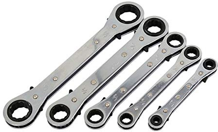 Neilsen CT1046 5pc Ratchet Ring Spanner Set SAE 1/4 3/8 1/2 5/8 3/4 Forward and Reverse Ratchet Mechanism
