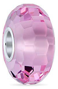 Perle De Charme Rose En Verre De Murano Translucide À Facettes Pour Femmes Et Adolescentes, Compatible Avec Bracelet Européen En Argent Sterling .925