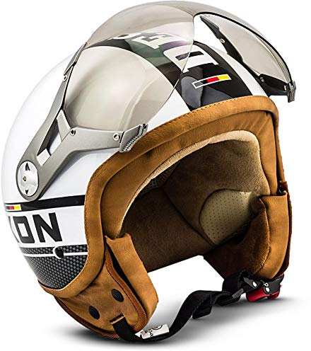 Soxon® SP-325 Plus „White“ · Jet-Helm · Motorrad-Helm Roller-Helm Scooter-Helm Moped Mofa-Helm Chopper Retro Vespa Vintage Pilot Biker Helmet · ECE 22.05 Visier Schnellverschluss Tasche L (59-60cm)