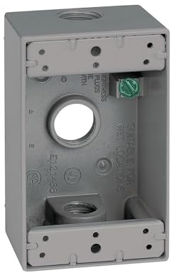 SIGMA ENGINEERED SOLUTIONS 14250 Metal Electrical Outlet Box, Weatherproof, Easy Mount Plug and Receptacle Protector, Gray, (3) 1/2-Inch Holes, 1 Gang Box