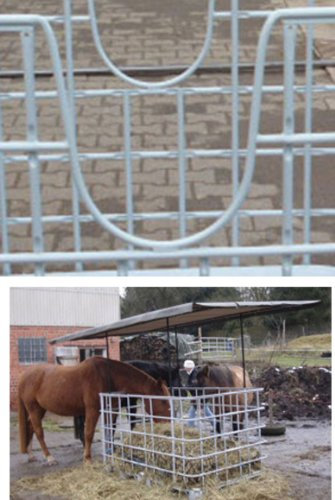 Hofer24 große Heuraufe, Futterraufe für RUNDBALLEN mit Dachrahmen & GRATIS-Plane - Außenmaß 2 Meter x 1,20 Meter - Mit Zwei U - Ausschnitten/Rundausschnitten