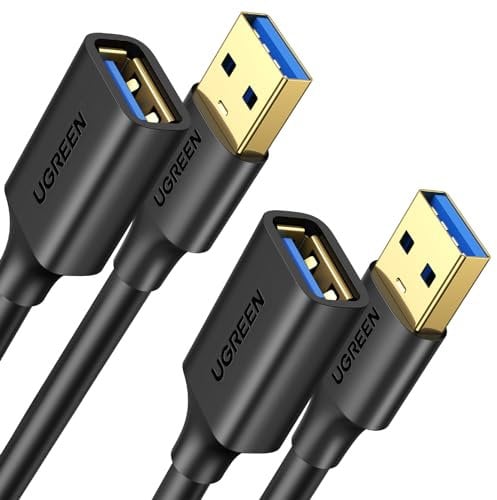 UGREEN USB 3.0 Extension Cable 2 Pack, USB A Male to A Female Extender, USB Extension Lead Supports 5Gbps High Speed Data Transfer, Compatible with USB Disk Keyboard Mouse Hard Drive Printer Scanner