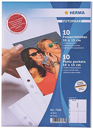 HERMA 7562 Fotohüllen Fotophan weiß 50 Stück 10x15cm Hochformat