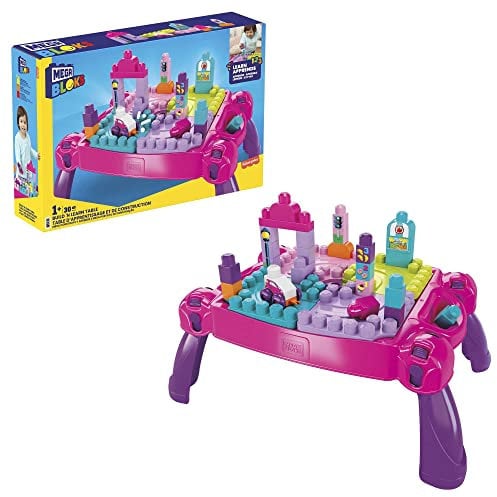 MEGA Bloks Bau- und Stapelspaß, Bau- und Spieltisch, inklusive 30 Bausteine, rosa, Spielzeug ab 1 Jahr, FFG22