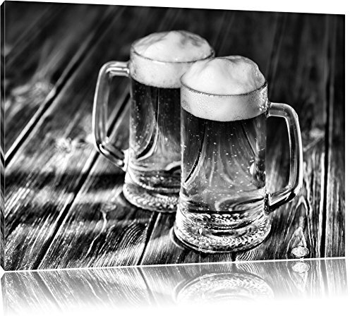 Pixxprint Zwei Maßkrüge Bier, Größe: 60x40cm, Leinwandbild, fertig gespannt, Wandbild, Dekoration, Kunstdruck, kein Poster