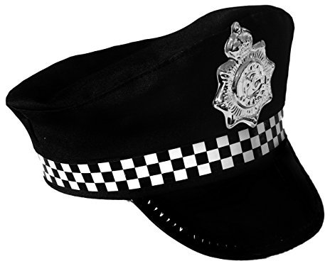 1 x Polizei-Panda-Mütze mit kariertem Band und Abzeichen