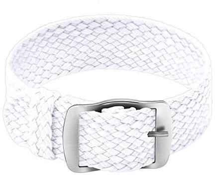 ULLCHRO Unisex Perlon Nylon Armband mit Edelstahl Silberne Schnalle 20mm Weiß