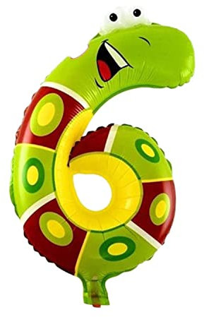Kopper-24 Folienballon Zahl 6, ca. 40 cm, Tier Motiv - Luftballon XXL Nummer Riesen Ballon Zahlenballon Mädchen Junge Deko Riesenzahl Party Hochzeit Kindergeburtstag zum Geburtstag