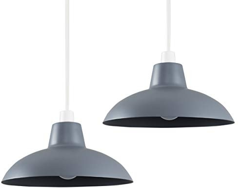 MiniSun | Retro Style Dark Grey Metal Ceiling Light Shades | Pendant Lights, Home Décor & Improvement Essential | Set of 2 | Includes 10W LED Bulbs [3000K Warm White] | 28.8cm Shade Width