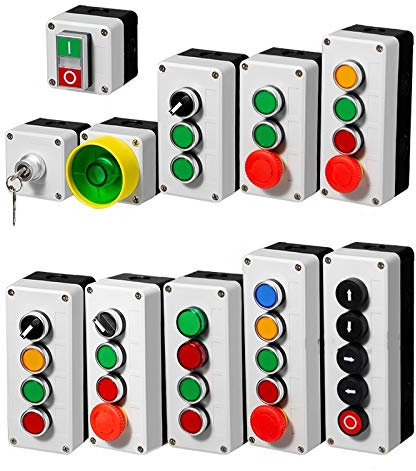 Vogueing Tool Estación de control de botón pulsador de 4 interruptores de botón pulsador de hongo de parada arranque (paquete de 1 - parada de emergencia + 2 autorretorno + interruptor giratorio)